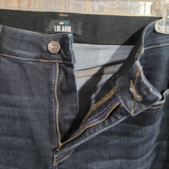 Lularoe Tummy Control Distressed Ankle Jeans Size 32 x 26.5 High Rise Dark Wash - Picture 7 of 10